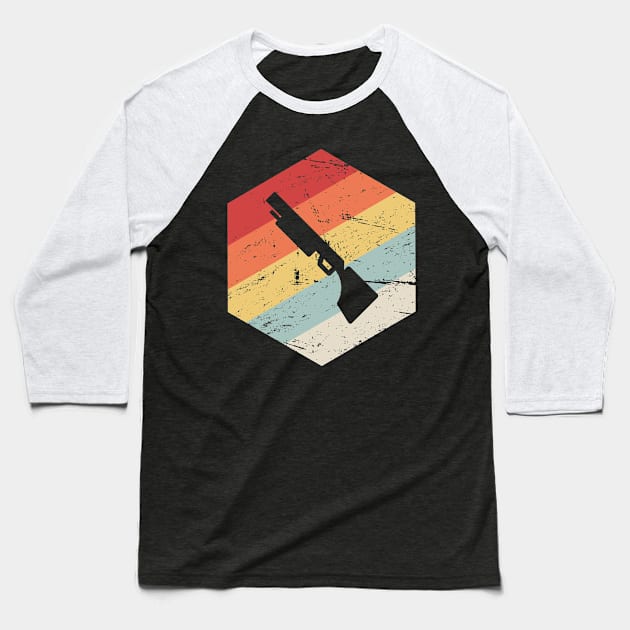 Retro 70s Shotgun Icon | Skeet Shooting Baseball T-Shirt by Wizardmode